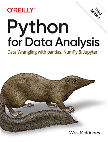 Book cover for Python for Data Analysis featuring a shrew illustration on white background.