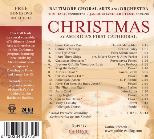 CD back cover for "Christmas At America's First Cathedral" with tracklist.