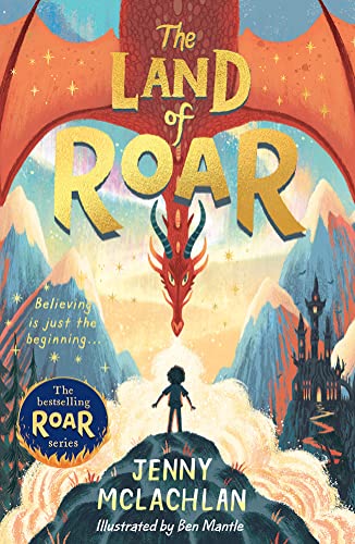 Book cover: a child faces a red dragon and distant castle.