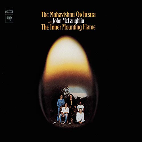 Album cover for The Mahavishnu Orchestra’s “Inner Mounting Flame” with a group portrait.