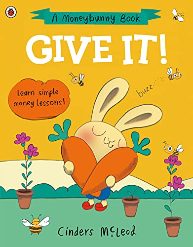 Book cover with a cartoon bunny hugging large carrots and bees.