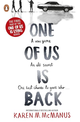 Book cover: "One of Us is Back" by Karen McManus, with shadowy figures.