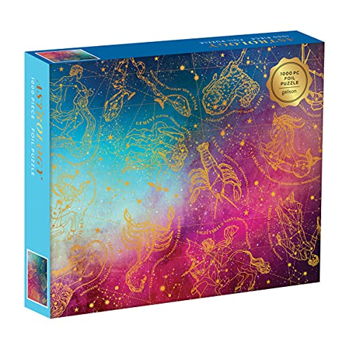 Box for a 1000-piece foil puzzle depicting zodiac constellations in gold.