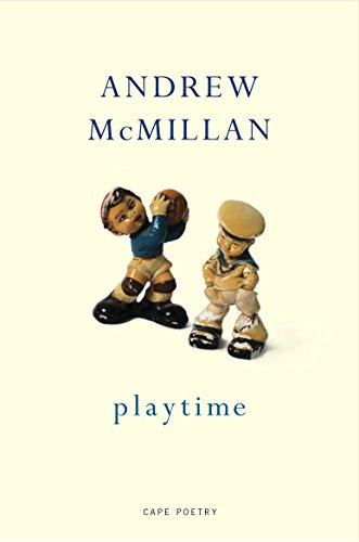 Book cover for Playtime by Andrew McMillan featuring two small vintage boy figurines.