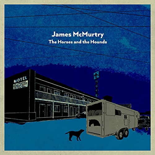 CD cover: motel, trailer, dog, and dark blue textured background.