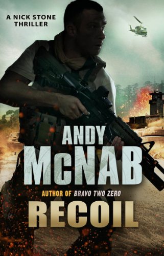 Book cover: soldier with rifle, explosions, and a helicopter in background.