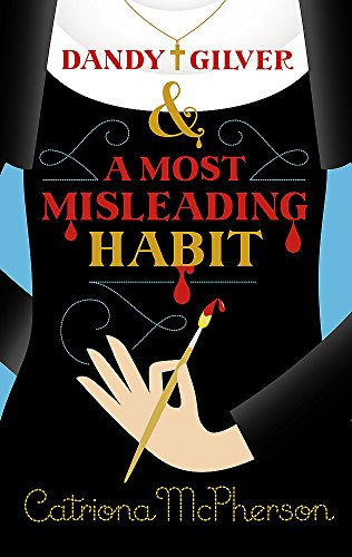 Book cover: nun’s habit, red paint drips, and hand holding paintbrush.