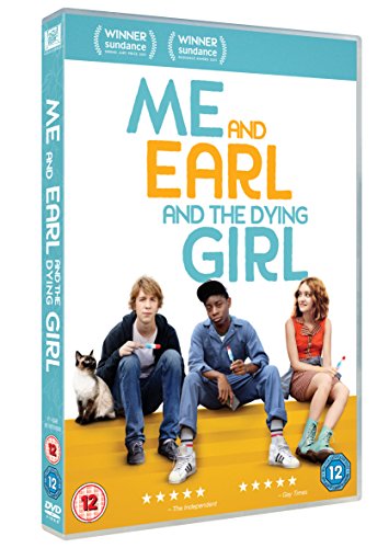 DVD cover of "Me And Earl And The Dying Girl" featuring three seated characters.