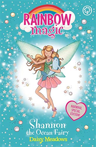 Book cover featuring a fairy holding a narwhal, with rainbow and ocean themes.