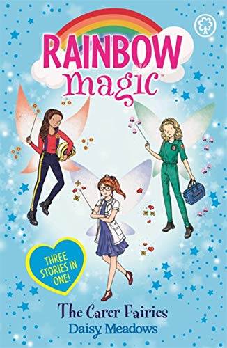 Rainbow Magic book cover featuring three fairies with caring professions.