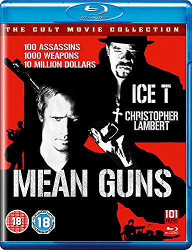 Mean Guns" Blu-ray cover featuring Ice-T and Christopher Lambert with guns.