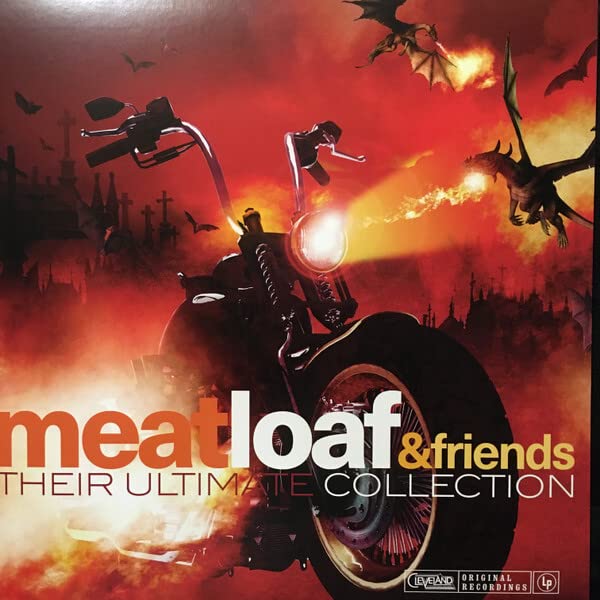 Vinyl record cover featuring a motorcycle, dragons, and castle silhouette.