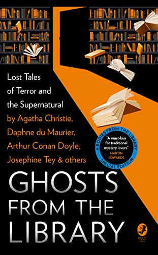 Book cover: “Ghosts from the Library” with falling books and authors’ names.