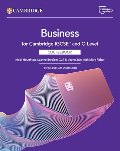 Cambridge IGCSE and O Level Business coursebook cover with a purple gradient background.