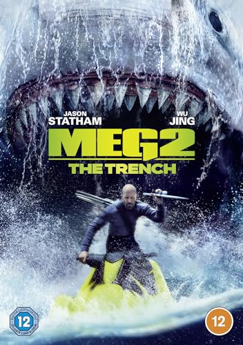 DVD cover for "Meg 2: The Trench" featuring a giant shark and Jason Statham.