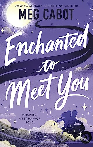 Book cover: purple, starry sky, title "Enchanted to Meet You," and silhouetted figures.