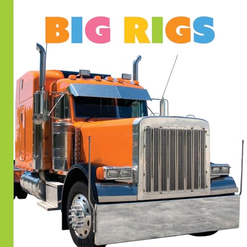 Orange and blue semi-truck with chrome grill and tall smokestacks.