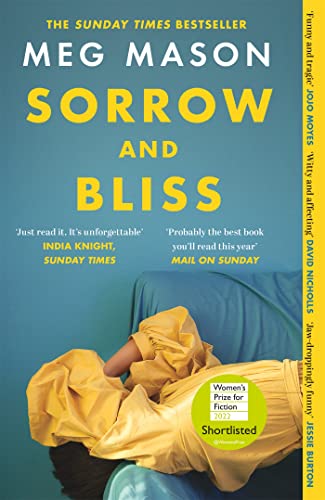 Book cover: "Sorrow and Bliss" with a woman in a yellow dress.