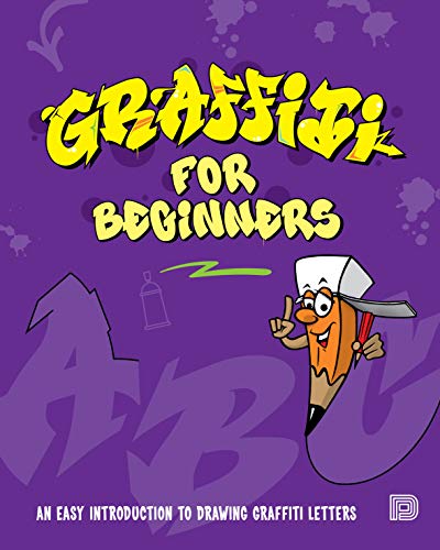 Book cover with yellow graffiti text, a cartoon pencil character, and purple background.