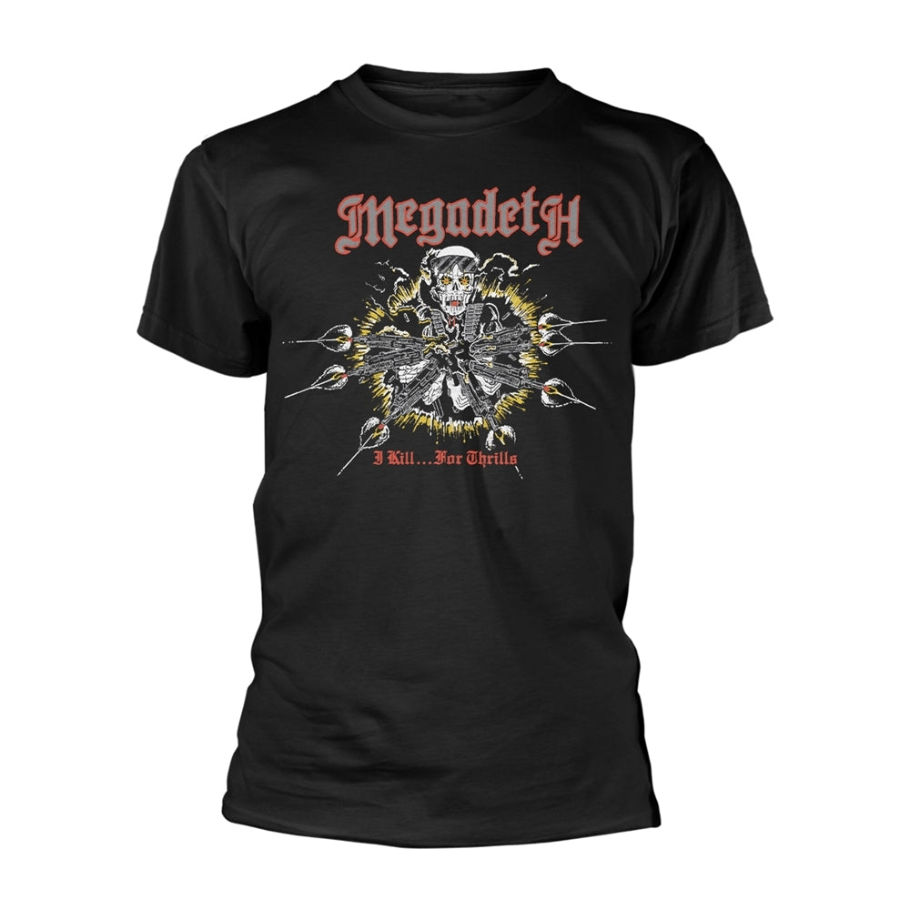 Black t-shirt with Megadeth's "Kill For Thrills" album artwork graphic.