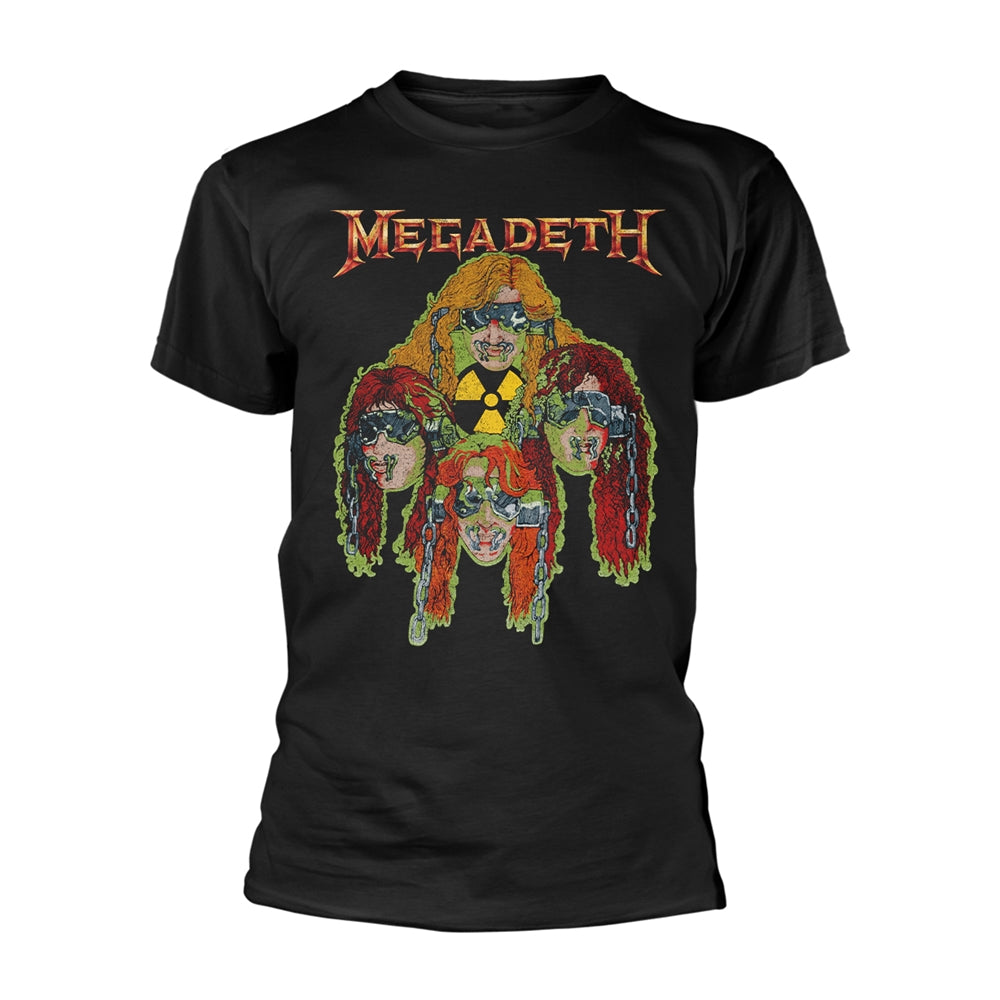 Black t-shirt with a colorful, illustrated Megadeth band graphic.