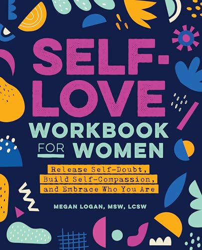 Book cover with pink title "Self-Love Workbook for Women" and abstract shapes.