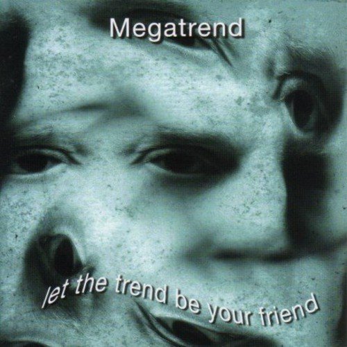 A close-up of a baby's face with text overlay reading "Megatrend let the trend be your friend".