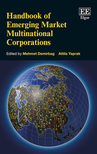 Book cover: “Handbook of Emerging Market Multinational Corporations” with a globe.