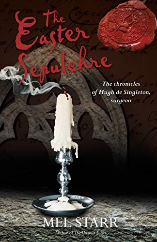 Book cover: "The Easter Sepulchre" with a candle, wax seal, and gothic arch.