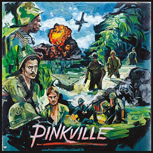 "Album cover art depicting soldiers in a jungle with an explosion and the title 'PINKVILLE'."
