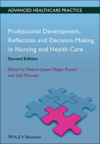 Book cover for Professional Development in Nursing with a blue background and puzzle pieces.