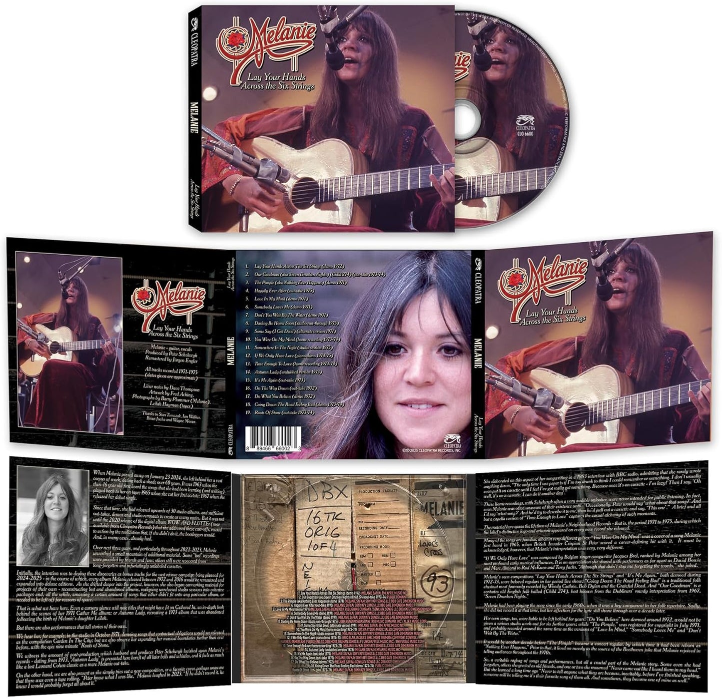 CD case for Melanie’s album “Lay Your Hands Across The Six,” silver disc visible.