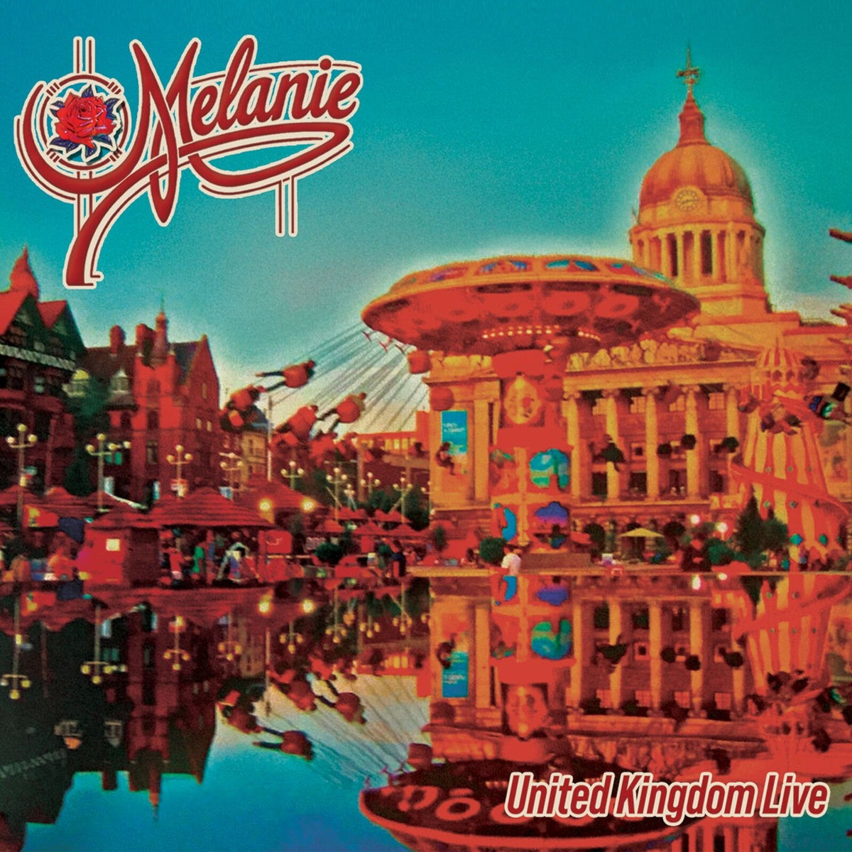 Album cover for Melanie’s “United Kingdom Live” featuring a cityscape.