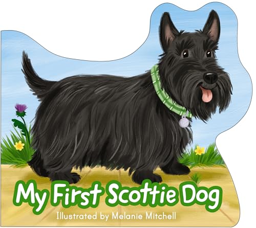 Illustration of a black Scottish Terrier wearing a green collar on a book cover.
