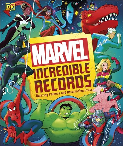 Book cover featuring various Marvel superheroes surrounding a central yellow title block.