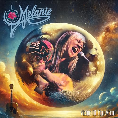CD cover: woman singing into a microphone before a moon and stars.