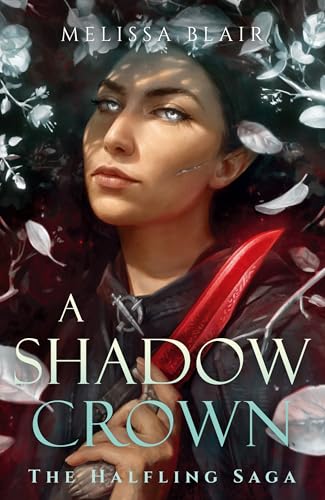 Book cover: woman with a sword, floral shadows, dark fantasy art.