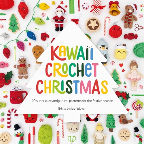 Crochet book cover featuring colorful, cute amigurumi Christmas characters.