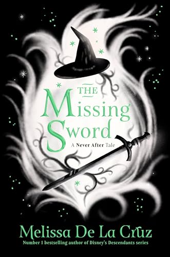 Book cover: witch’s hat, sword, and swirling mist with green title text.