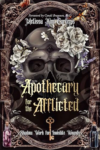 Book cover with skull, flowers, butterflies, ravens, and ornate frame.