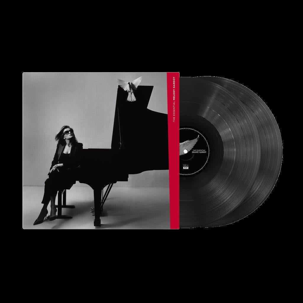 Melody Gardot’s “The Essential” 2LP vinyl record with piano and portrait cover.