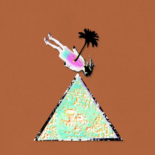CD cover with abstract collage of a falling figure, palm tree, and triangle.