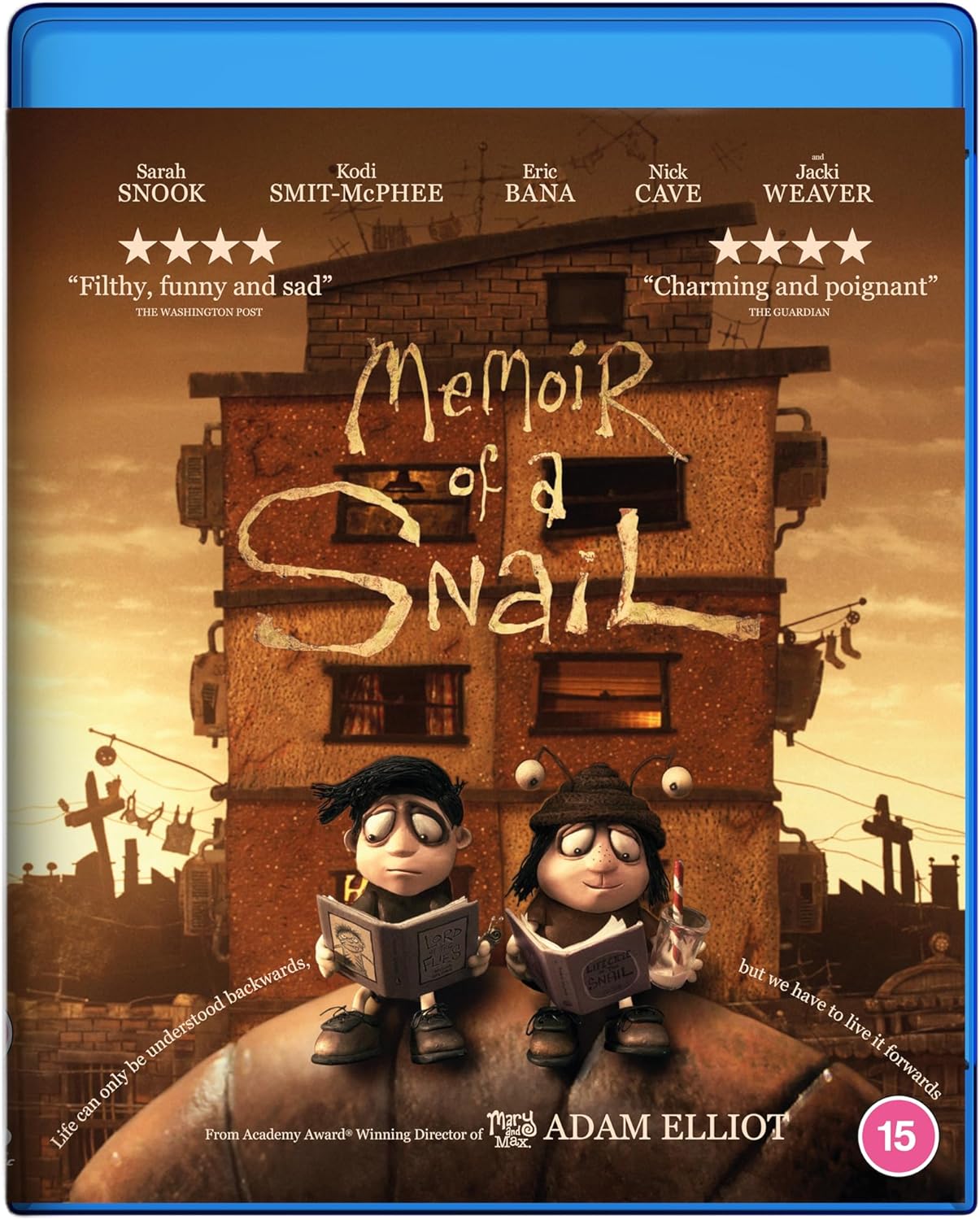 Memoir of a Snail" Blu-ray cover featuring two snail-like characters reading.