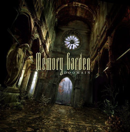 "Album cover art: dark, ruined church interior with statues and overgrown vegetation."
