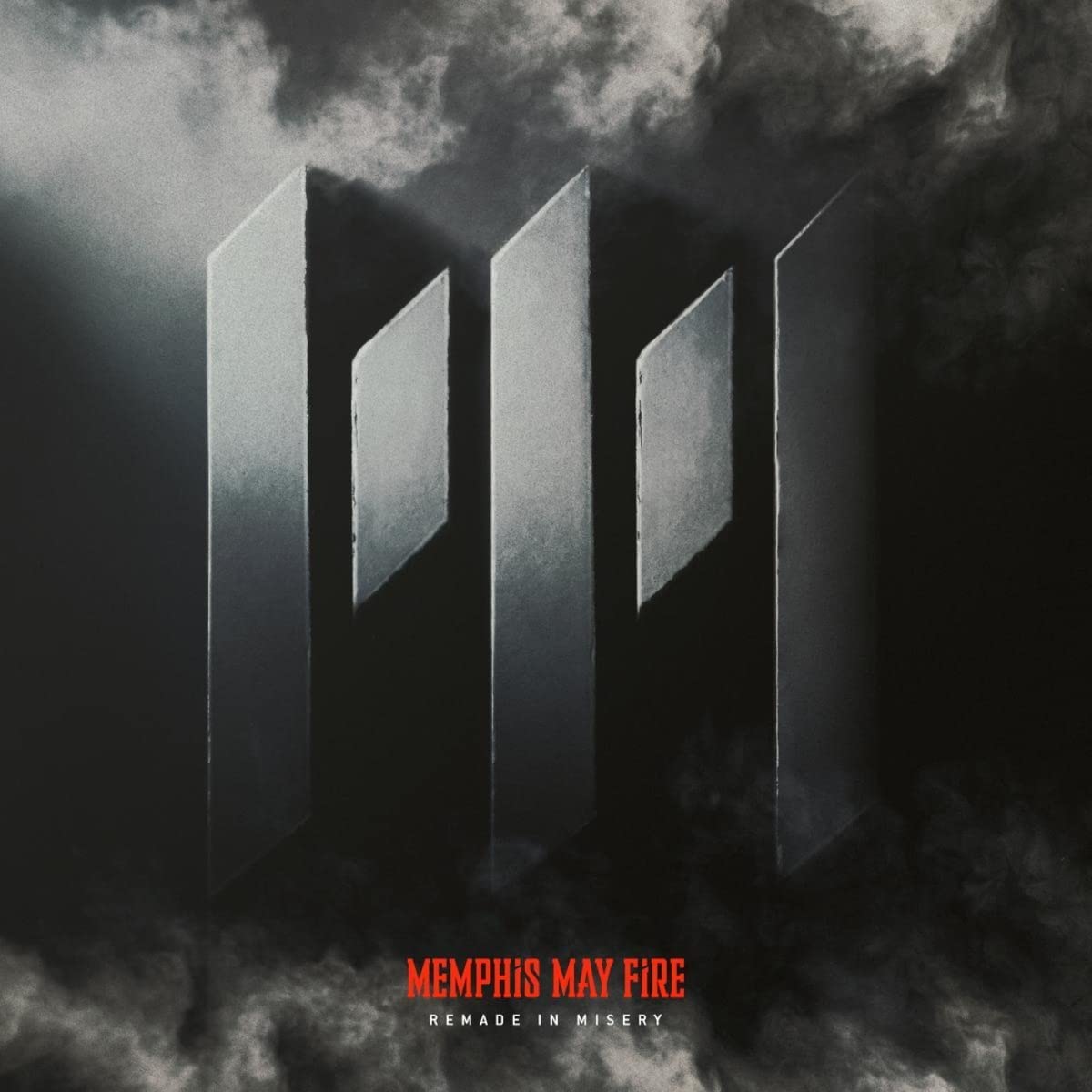 CD cover for Memphis May Fire’s “Remade In Misery” with abstract, dark imagery.