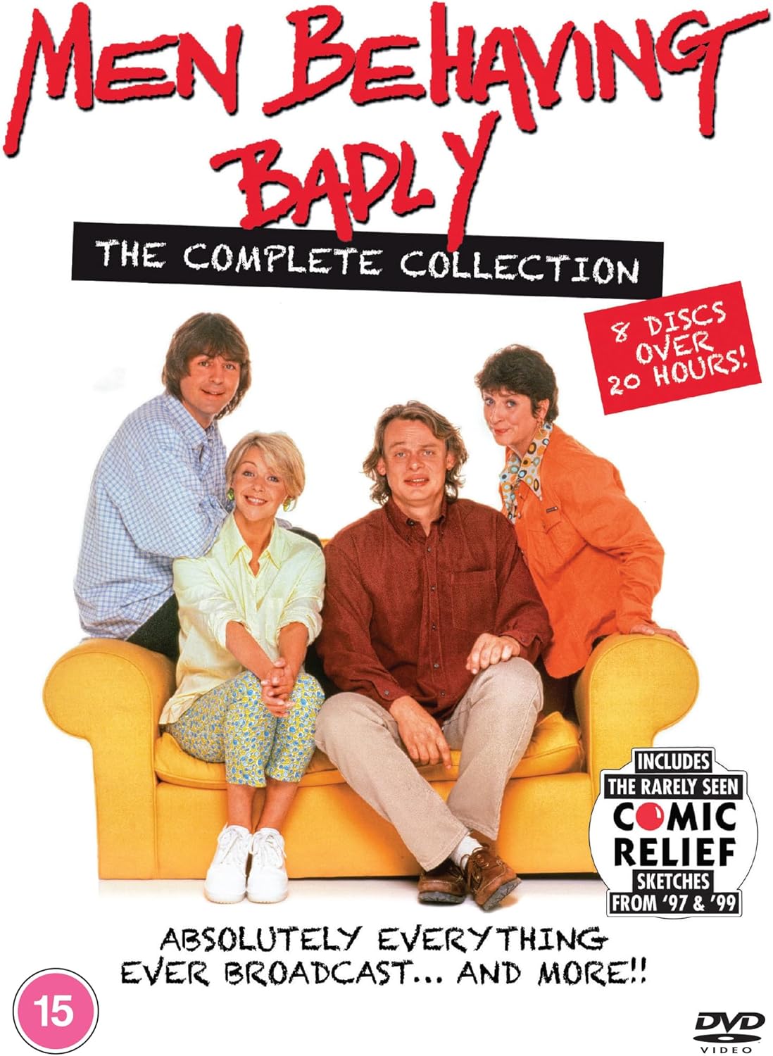 Men Behaving Badly" DVD cover featuring the four main cast members seated on a couch.