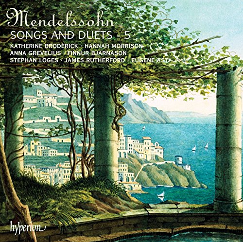 CD cover: coastal town scene framed by columns, Mendelssohn's "Songs and Duets.