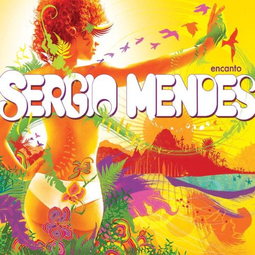 CD cover for Sergio Mendes’ “Encanto” featuring a woman and tropical scenery.