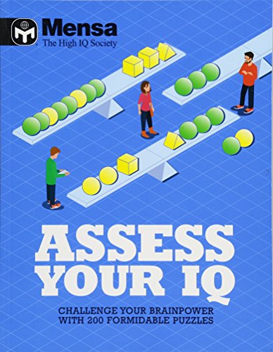 Blue book cover with figures on seesaws and large white text: "Assess Your IQ".