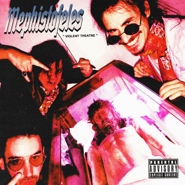 Album cover for "Violent Theatre" by Mephistofeles, featuring three figures.